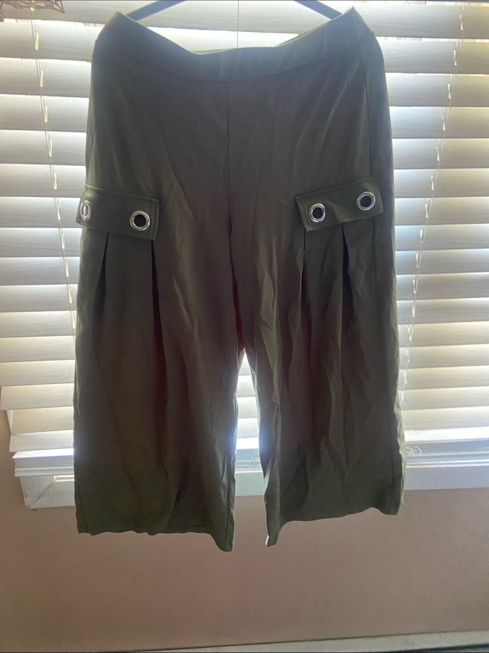 MarlaWynne Olive Green Cargo Culottes with Grommet Accents